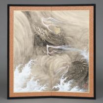 A JAPANESE MID-SIZE 2-PANEL DRAGON BYÔBU, 1950-1989 (SECOND HALF SHOWA PERIOD)