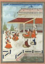 A PRINCE ENTERTAINED IN PALACE COURTYARD, JAIPUR, RAJASTHAN,19TH CENTURY