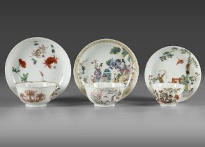 A CHINESE PORCELAIN COLLECTION OF THREE CUPS AND THREE SAUCERS, QIANLONG PERIOD