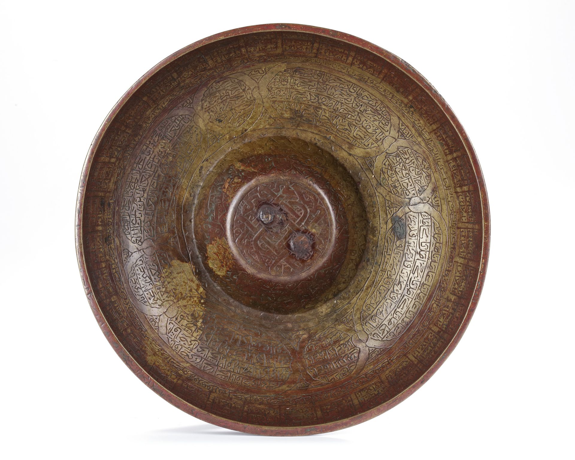 A MUGHAL ENGRAVED BRASS TALISMANIC BOWL, 18TH CENTURY