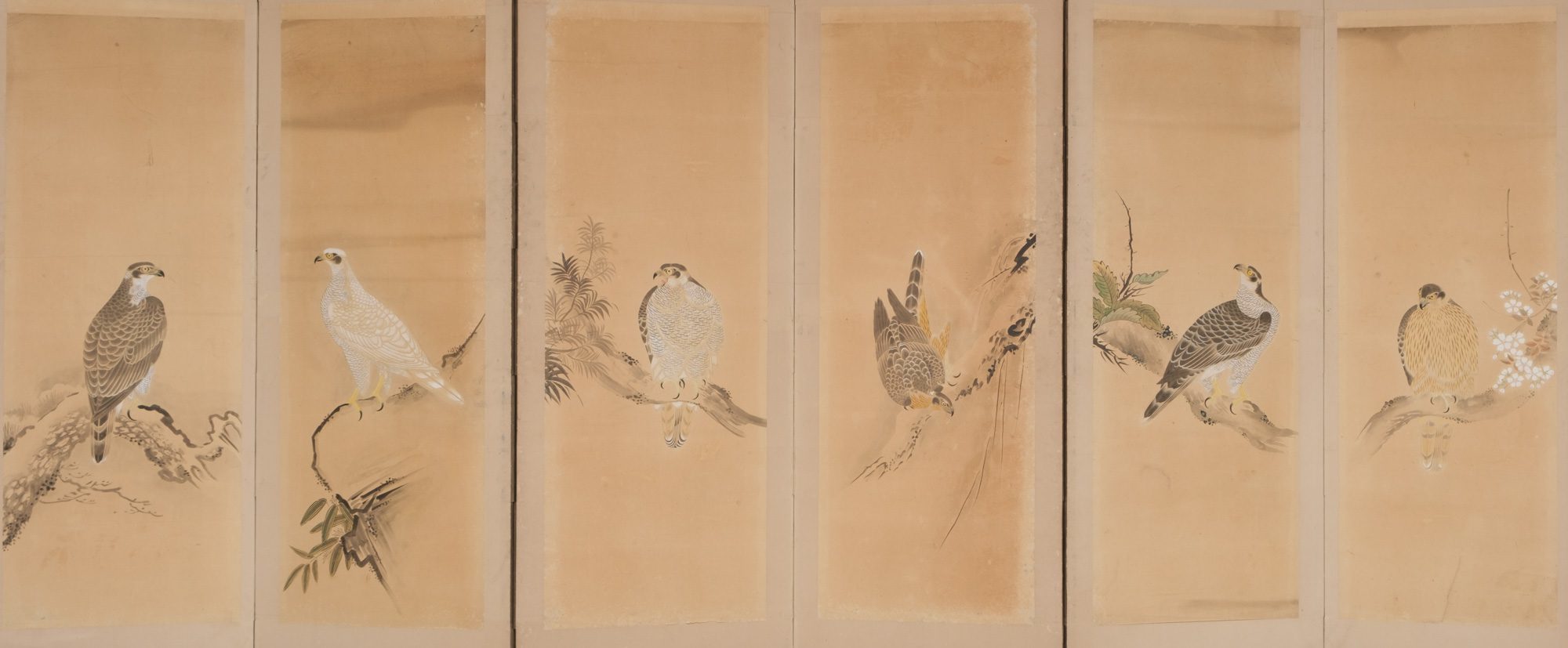 A LARGE JAPANESE SIX-PANEL SCREEN WITH HAWKS, FIRST HALF 19TH CENTURY (LATE EDO PERIOD) - Image 2 of 15