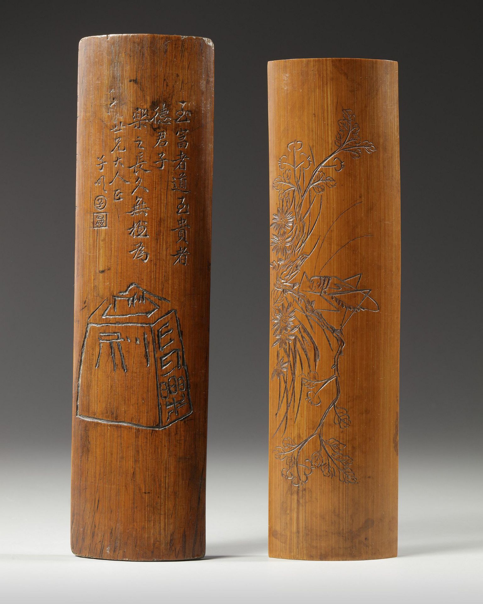 TWO CHINESE BAMBOO WRIST RESTS, 19TH-20TH CENTURY