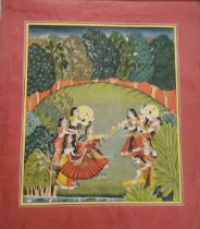 KRISHNA AND RADHA PLAYING HOLI INDIA, BUNDI, CIRCA 1820-1830