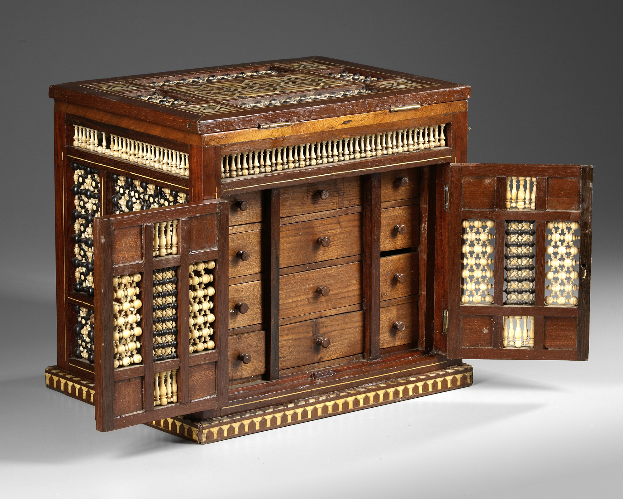 AN OTTOMAN MOTHER-OF-PEARL AND BONE INLAID CHEST, EARLY 20TH CENTURY