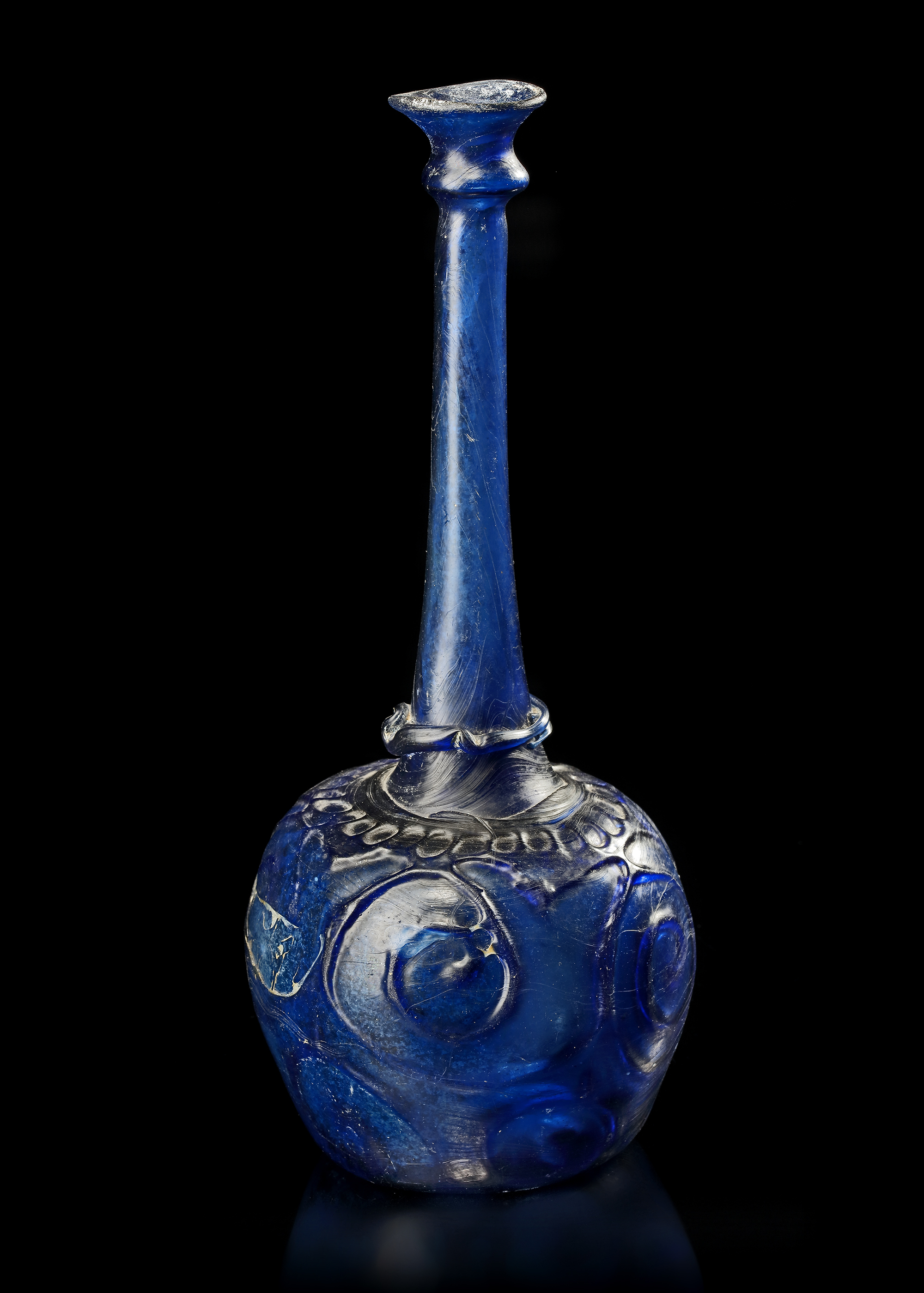 A LARGE MOULD-BLOWN BLUE GLASS BOTTLE-VASE OR SPRINKLER, PERSIA, 12TH CENTURY - Image 10 of 14