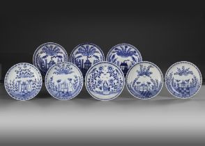 EIGHT CHINESE BLUE AND WHITE SAUCER DISHES, 18TH CENTURY