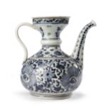 A SAFAVID BLUE, BLACK AND WHITE EWER, PERSIA, 18TH CENTURY