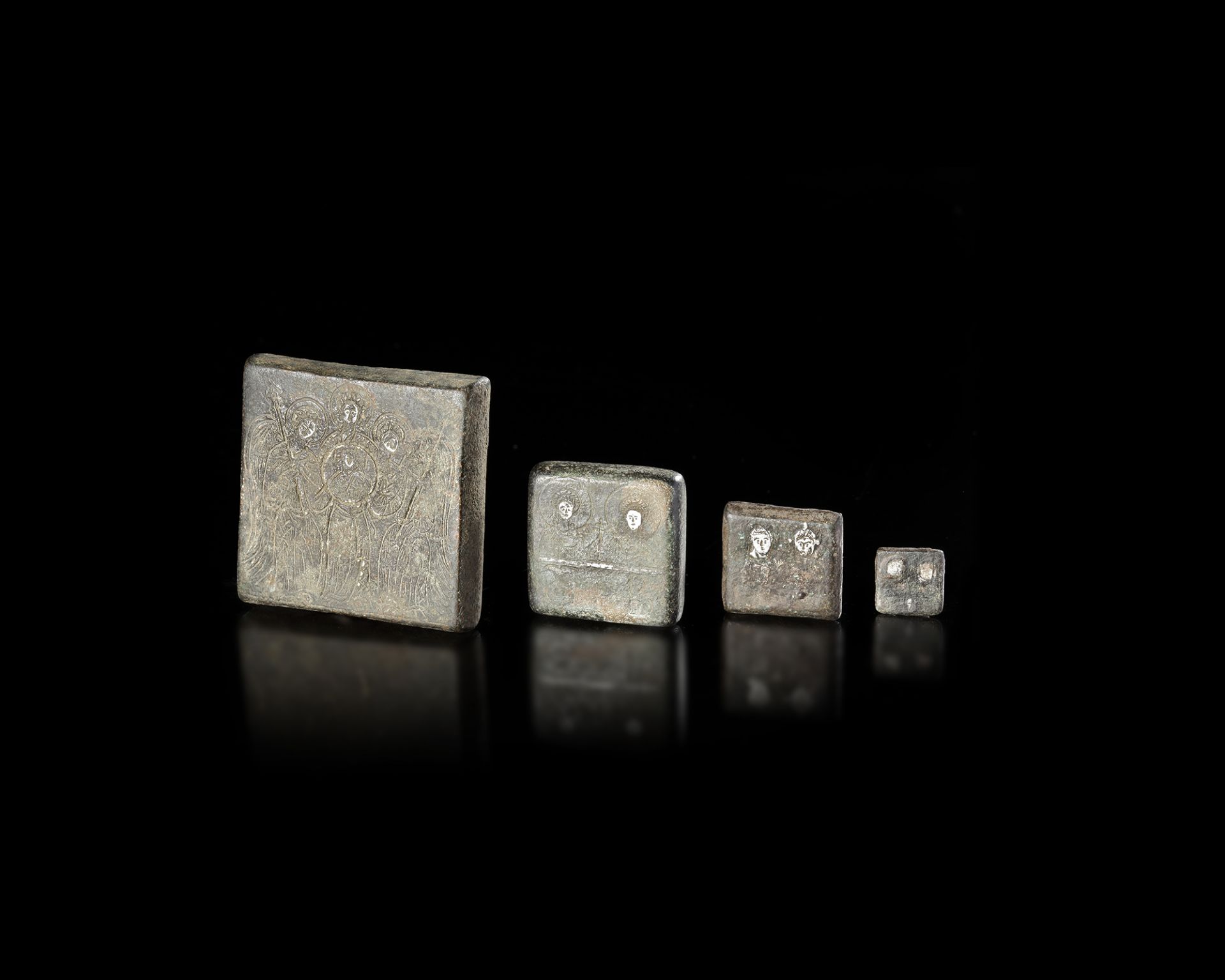 FOUR BYZANTINE COMMERCIAL WEIGHTS WITH SILVER INLAY, 5TH-7TH CENTURY AD - Image 2 of 4