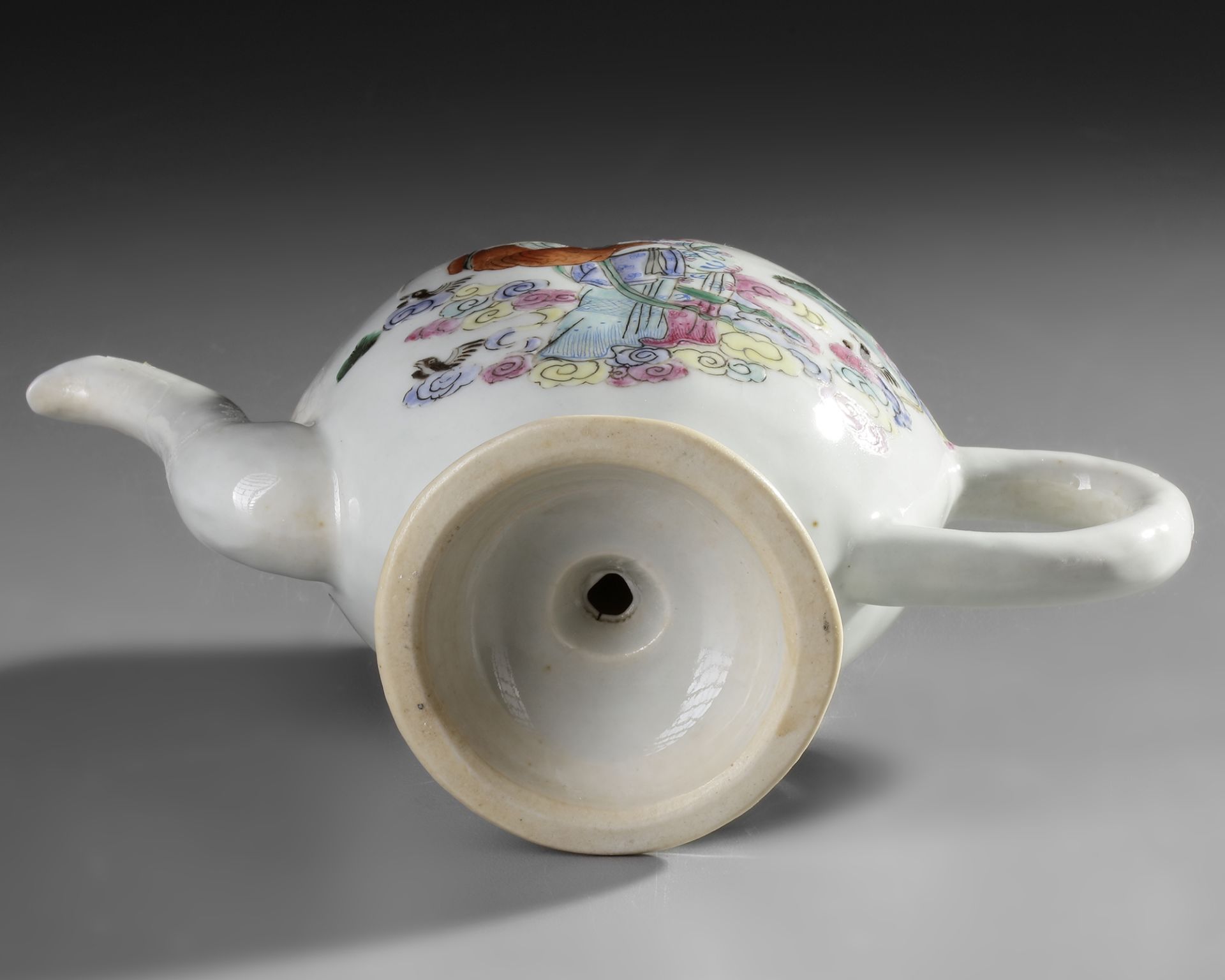A CHINESE FAMILLE ROSE 'COWHERD AND WEAVER GIRL' CADOGAN TEAPOT, 19TH-20TH CENTURY - Image 3 of 3