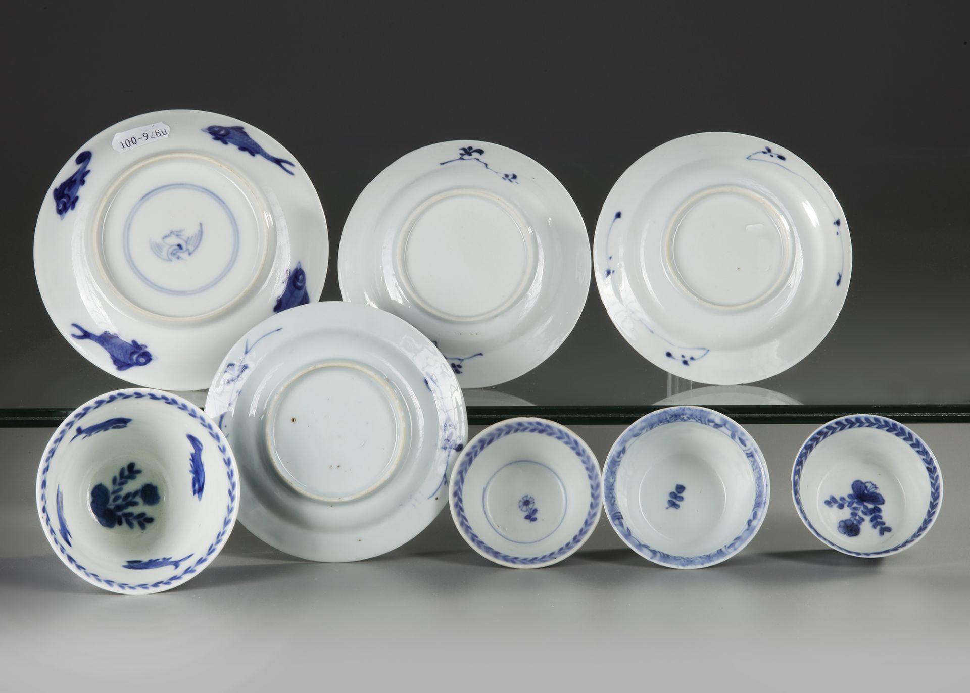 FOUR CHINESE BLUE AND WHITE 'CUCKOO IN THE HOUSE' CUPS AND SAUCERS, 18TH CENTURY - Image 3 of 3