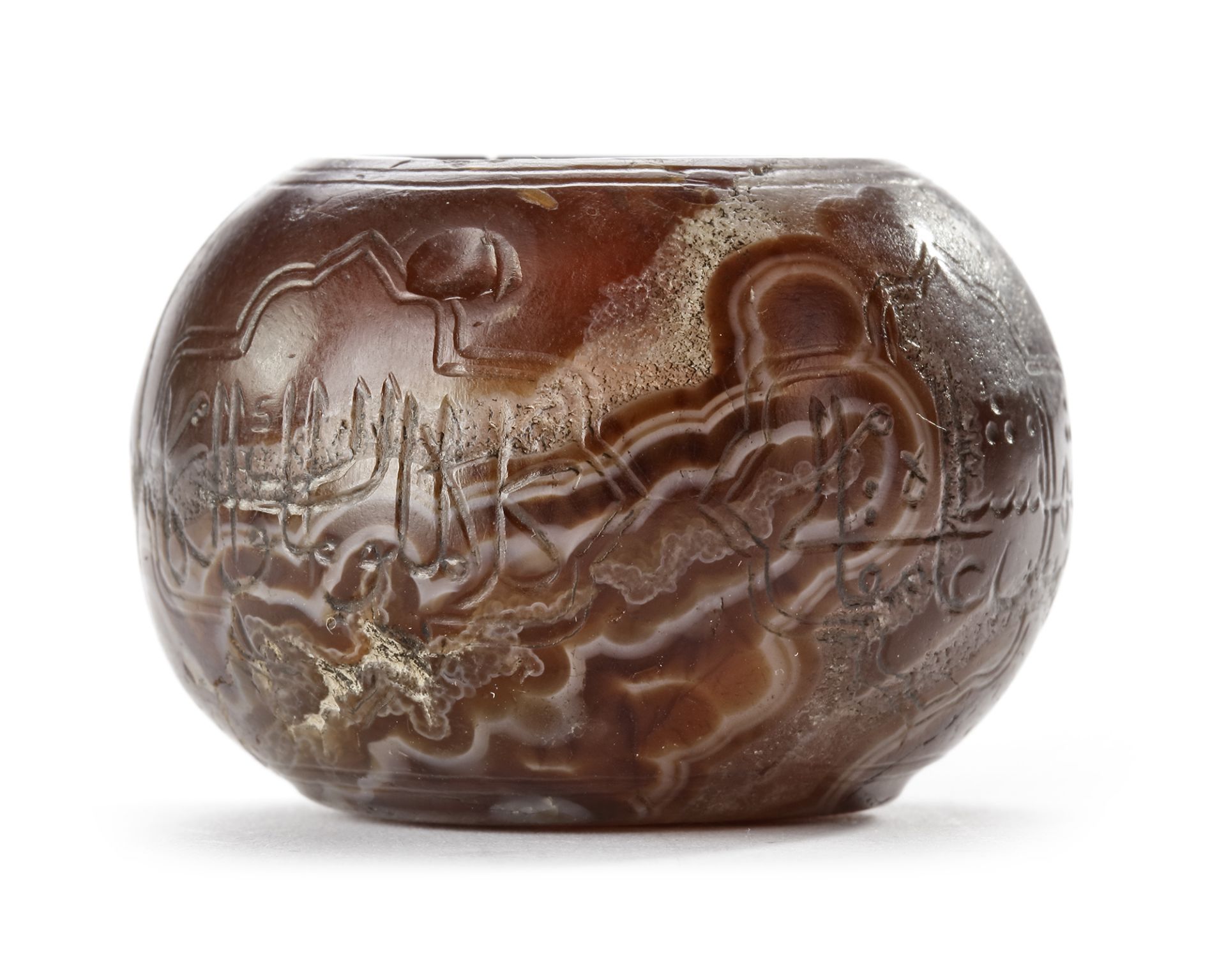 A CARVED AGATE INKWELL, PERSIA