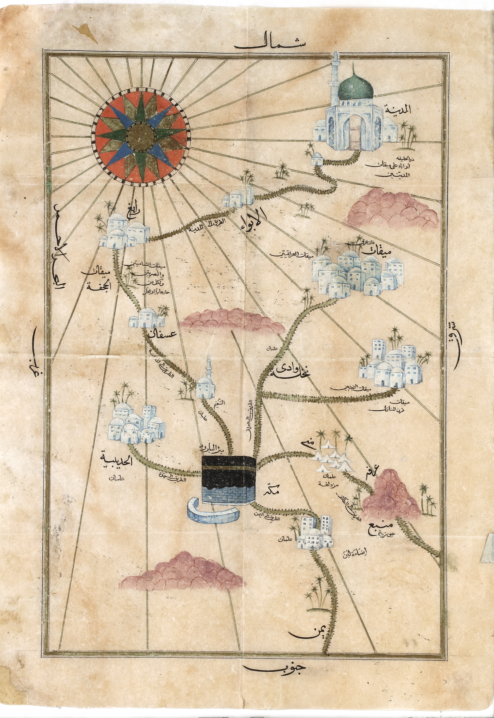 AN OTTOMAN SCHOOL, A DETAILED MAP TO MECCA, 19TH CENTURY - Image 2 of 2