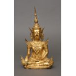 A THAI BRONZE GILDED SEATED BUDDHA, 20TH CENTURY