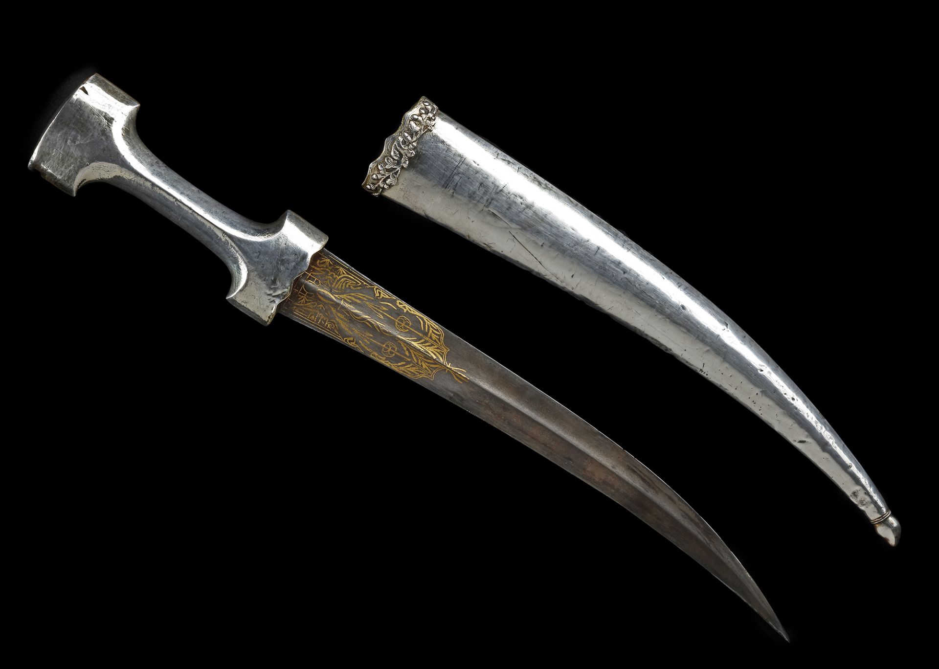 AN OTTOMAN SILVER DAGGER, (HANCER) TURKEY, 19TH CENTURY