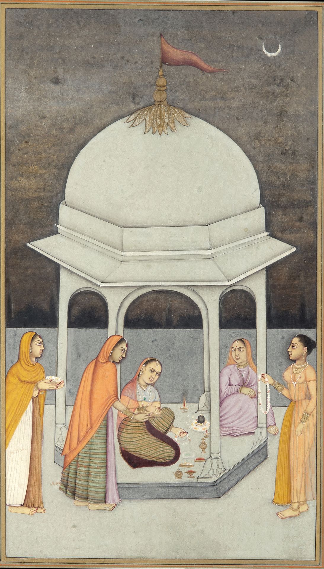 LADIES VISITING A SHRINE AT NIGHT UNDER A CANOPY, BIKANER, RAJASTHAN, NORTH INDIA, CIRCA 1780 - Bild 2 aus 4