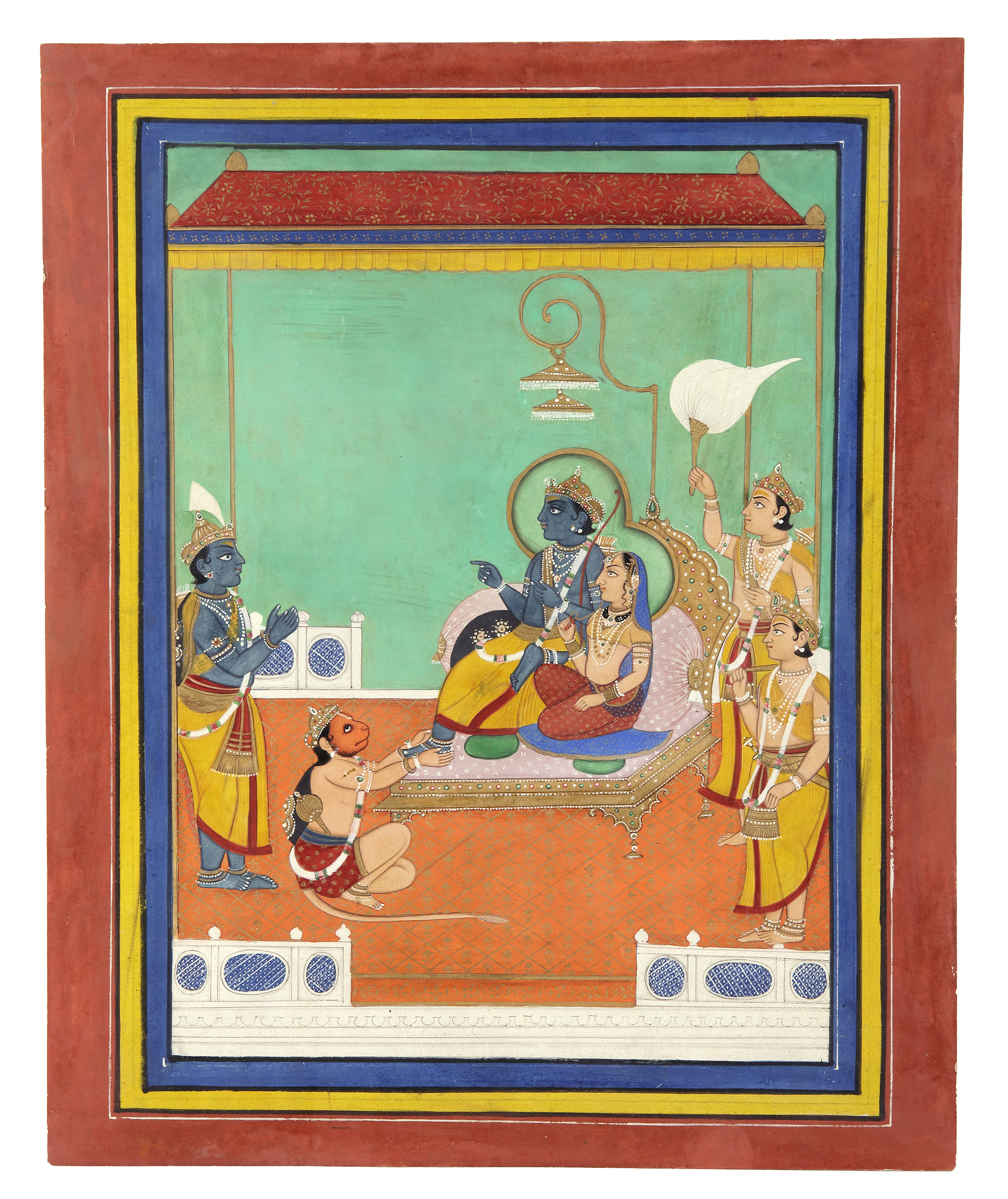 RAMA AND SITA WORSHIPPED BY HANUMAN MEWAR, RAJASTHAN, CIRCA 19TH CENTURY - Image 2 of 2