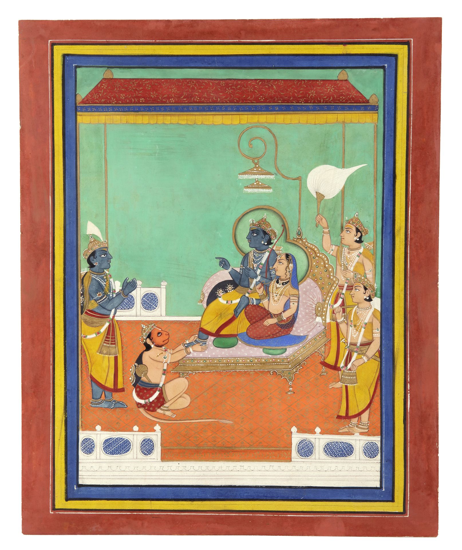 RAMA AND SITA WORSHIPPED BY HANUMAN MEWAR, RAJASTHAN, CIRCA 19TH CENTURY - Bild 2 aus 2