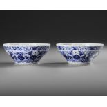 A PAIR OF CHINESE BLUE AND WHITE OGEE BOWLS, QING DYNASTY (1644–1911)