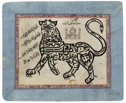 A CALLIGRAPHIC COMPOSITION IN THE FORM OF A LION, PERSIA, 19TH/20TH CENTURY