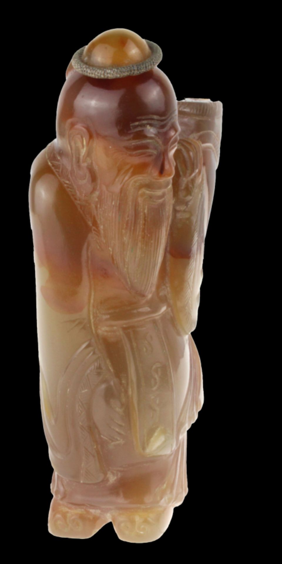 Red-brown jade snuff bottle in the form of a Chinese man - Bild 2 aus 5