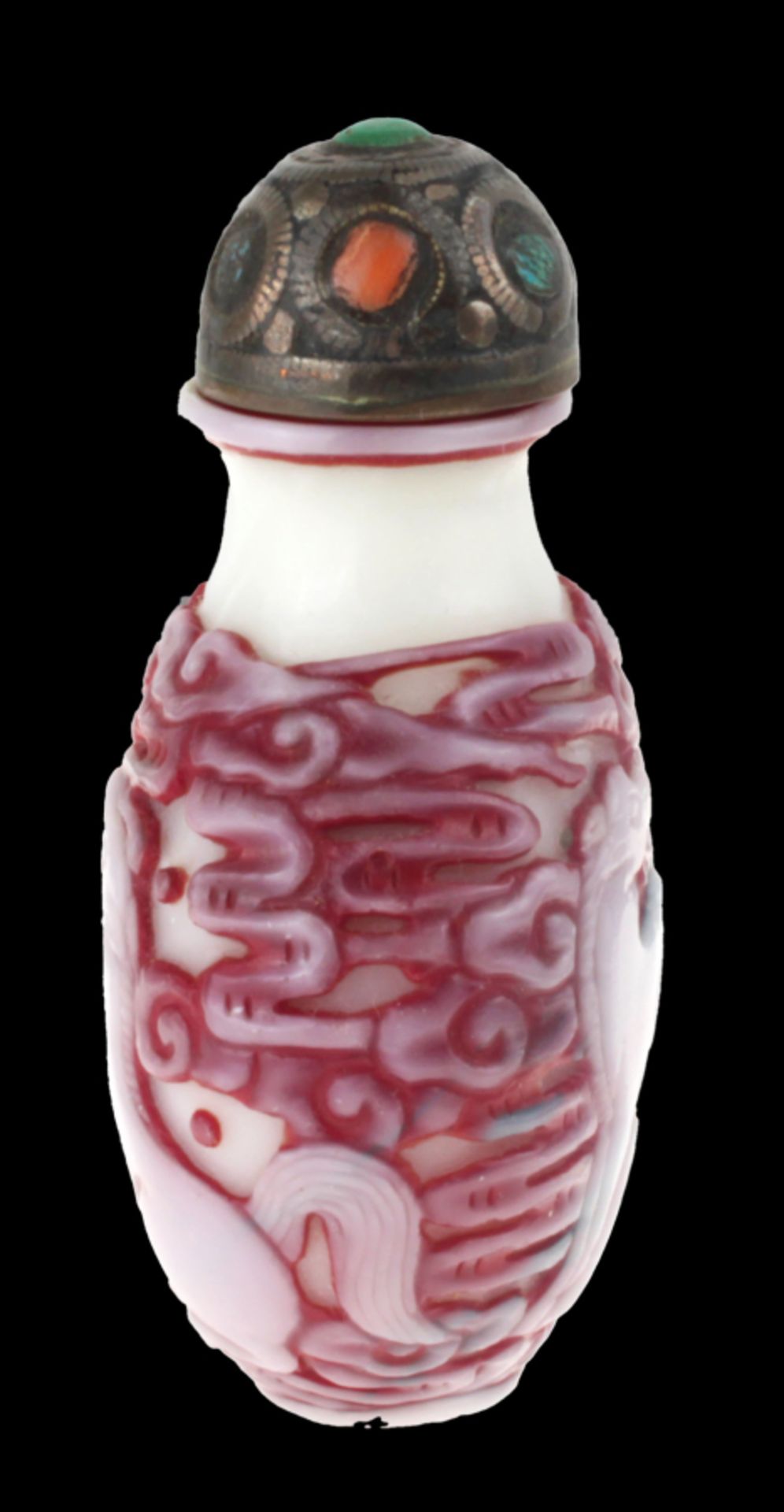 Chinese snuff bottle jade with red on white decorations - Bild 4 aus 5