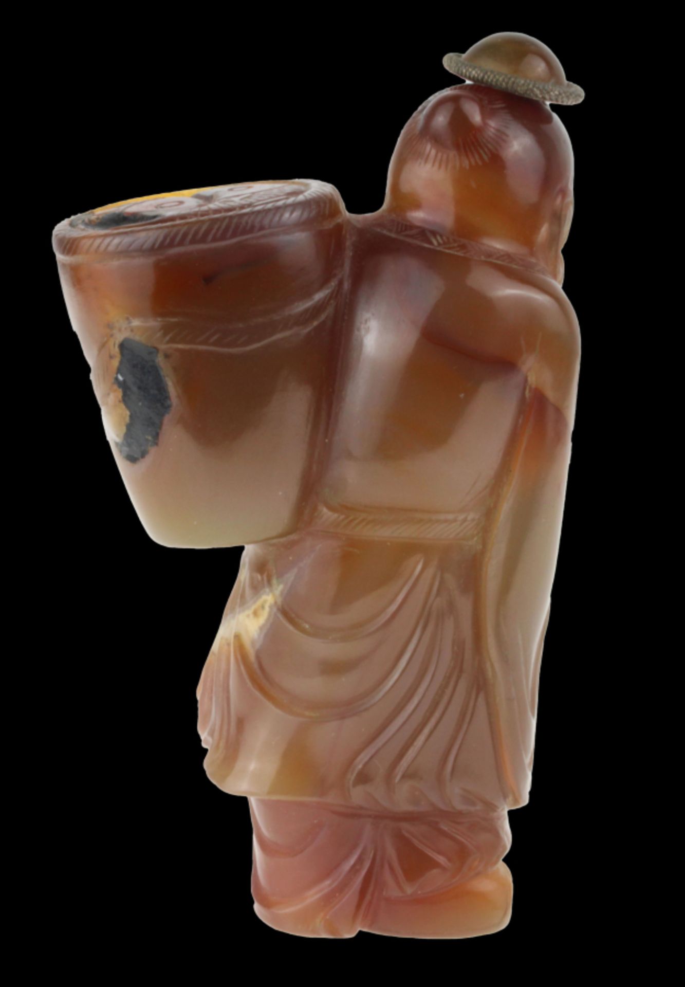 Red-brown jade snuff bottle in the form of a Chinese man - Bild 3 aus 5