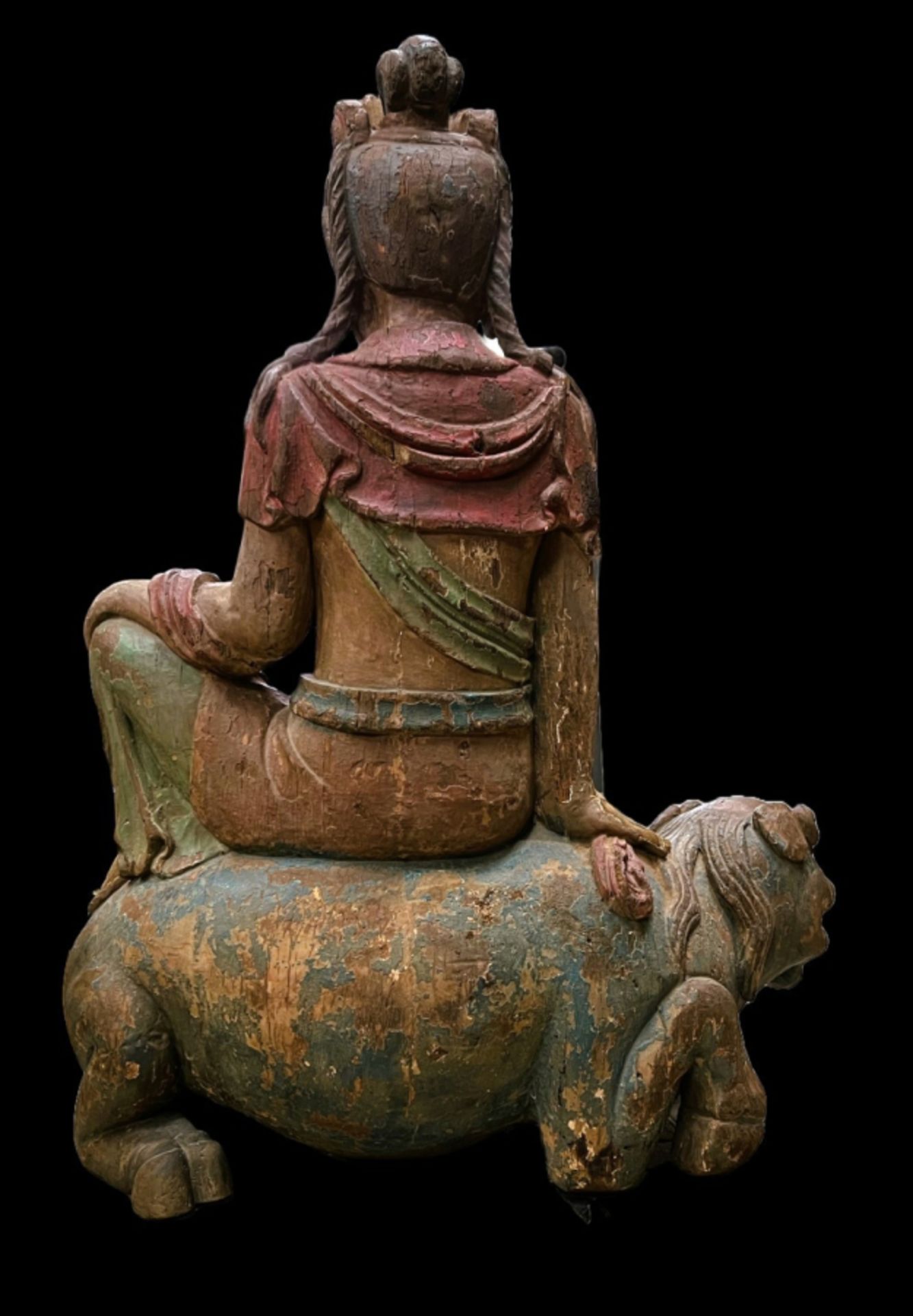 Chinese wooden statue of Buddha on a Fu dog - Image 3 of 6