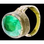 Silver ring with green stone engraved with islamic script
