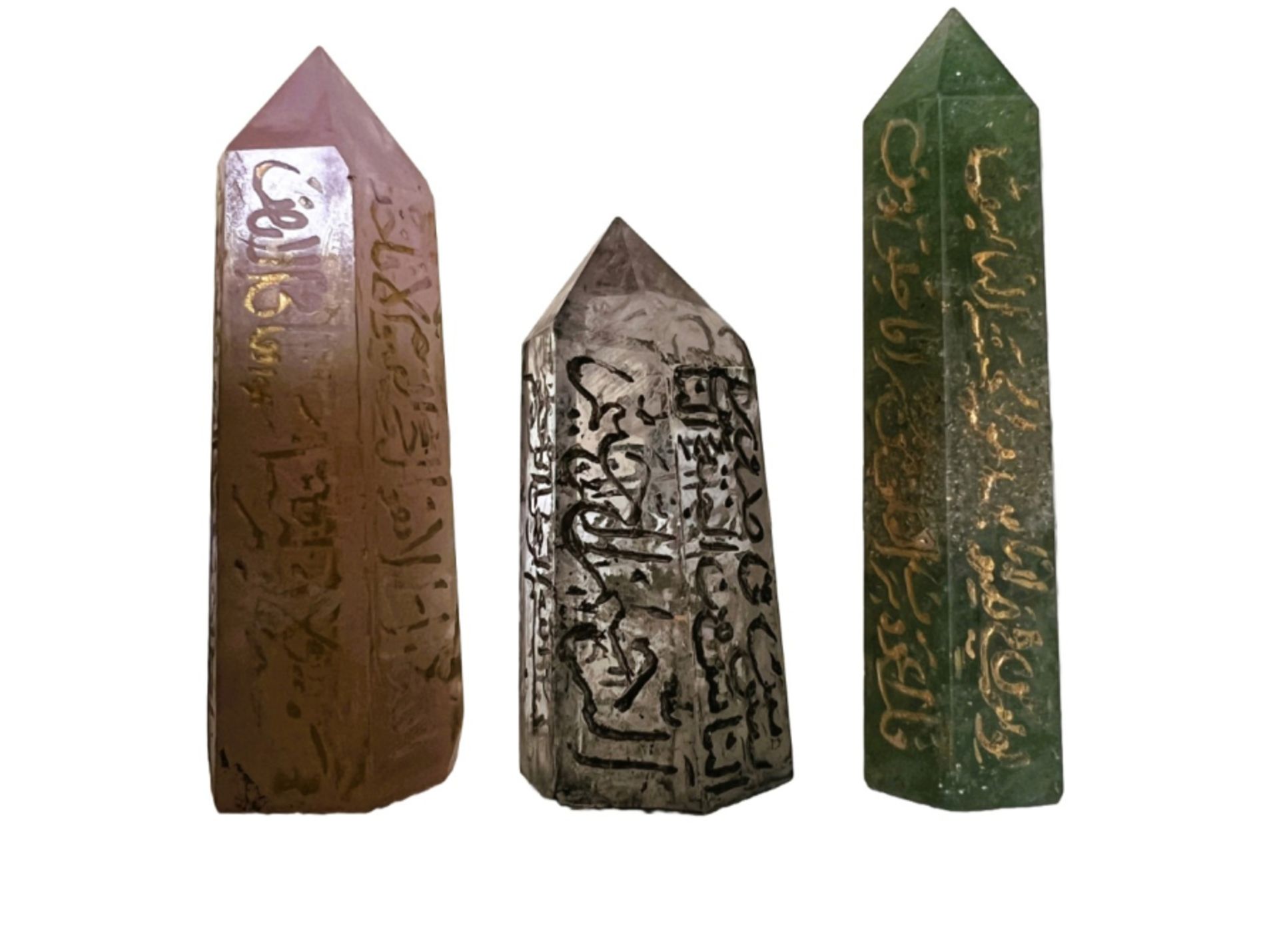 Three Najaf crystals with Islamic engravings - Image 3 of 8
