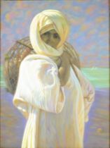 Painting of a woman veiled in white