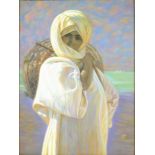 Painting of a woman veiled in white