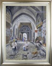 A painting of a Turkish market street