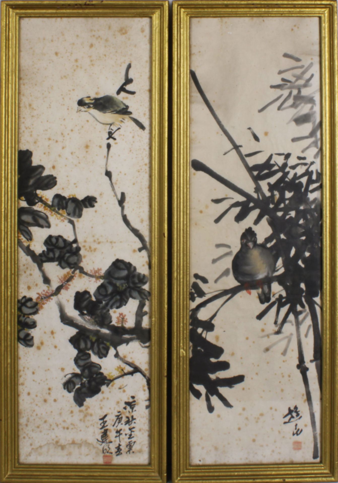 Chinese triptych painting - Image 2 of 12