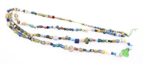 Long necklace of multi coloured beads of Venetian glass