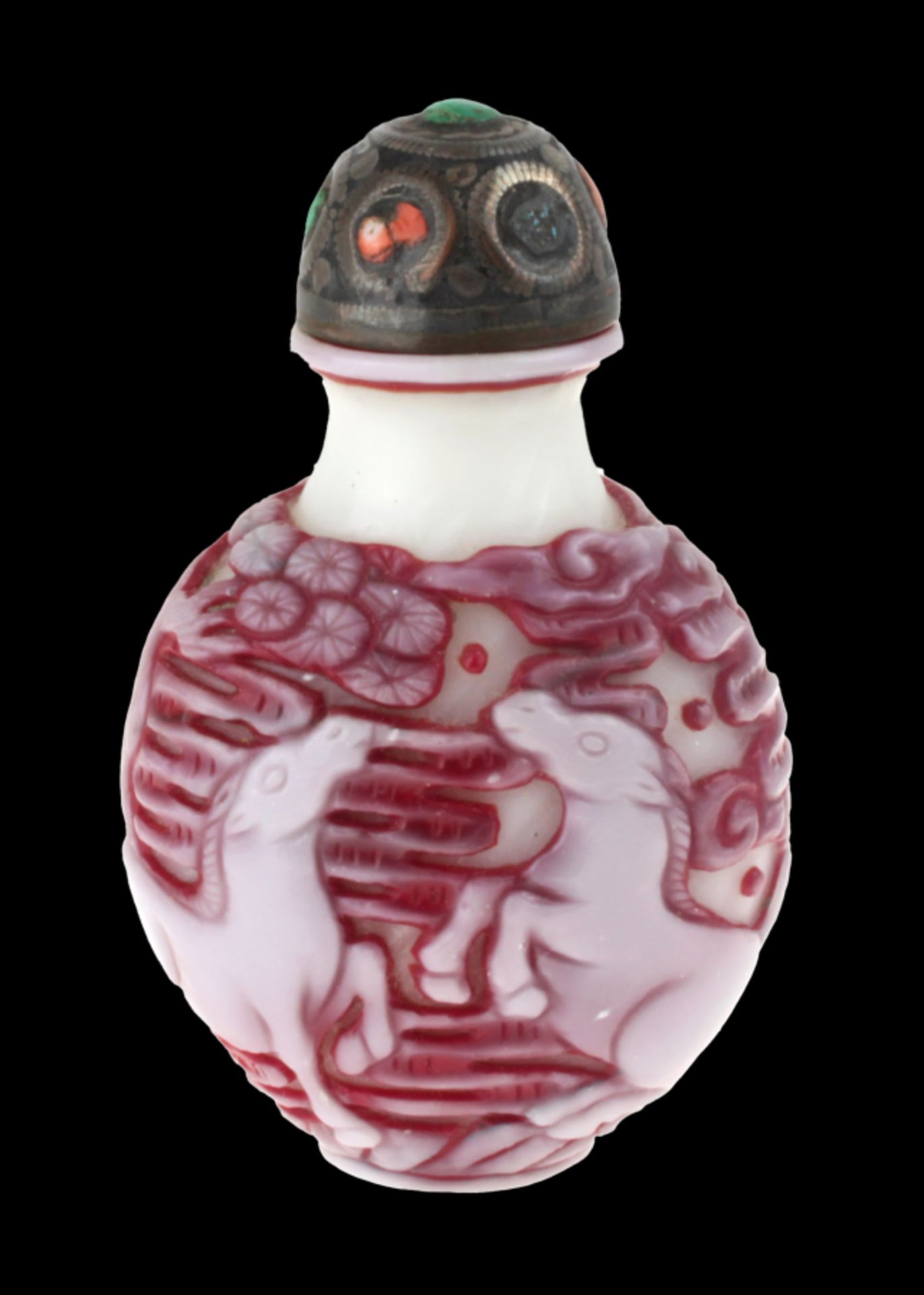 Chinese snuff bottle jade with red on white decorations - Bild 3 aus 5