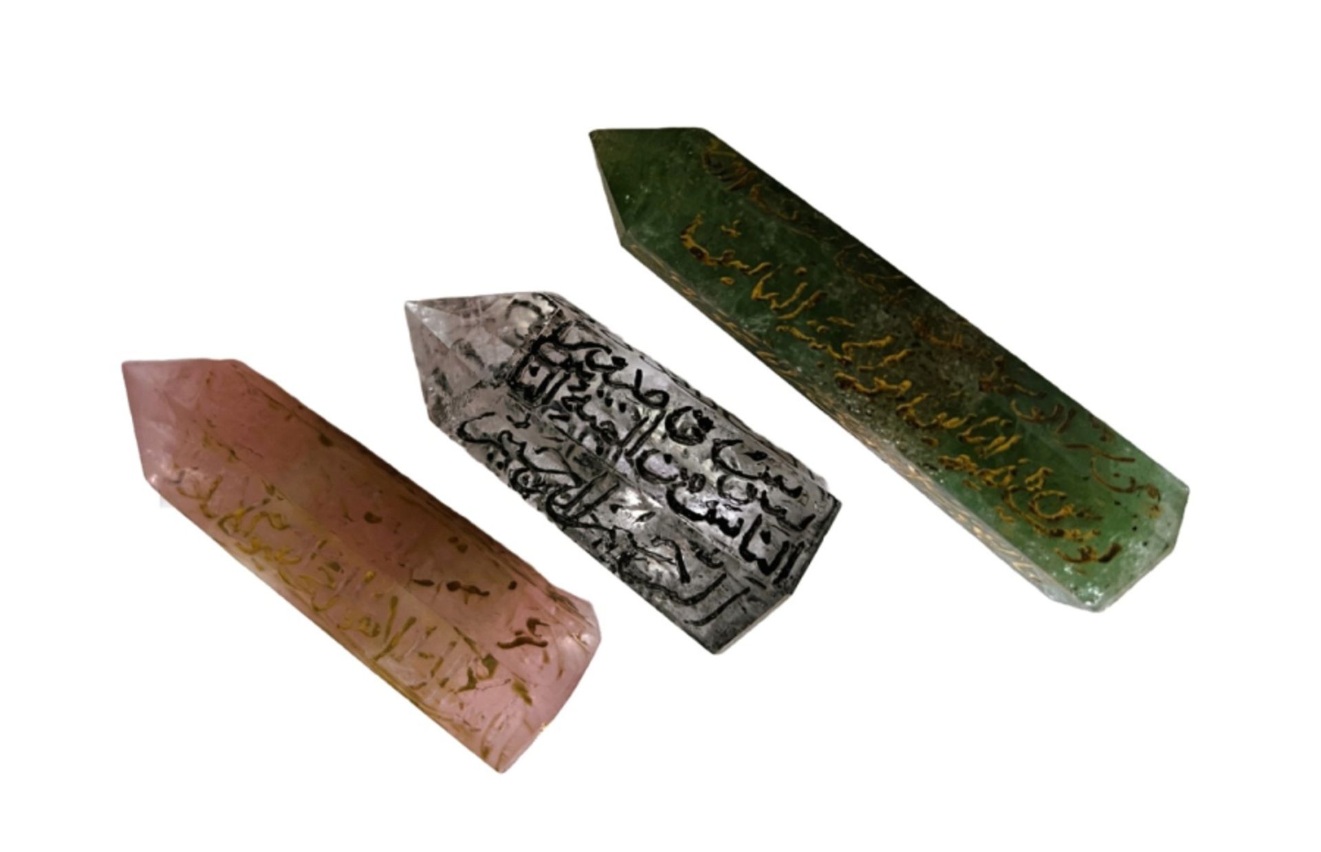 Three Najaf crystals with Islamic engravings - Image 4 of 8