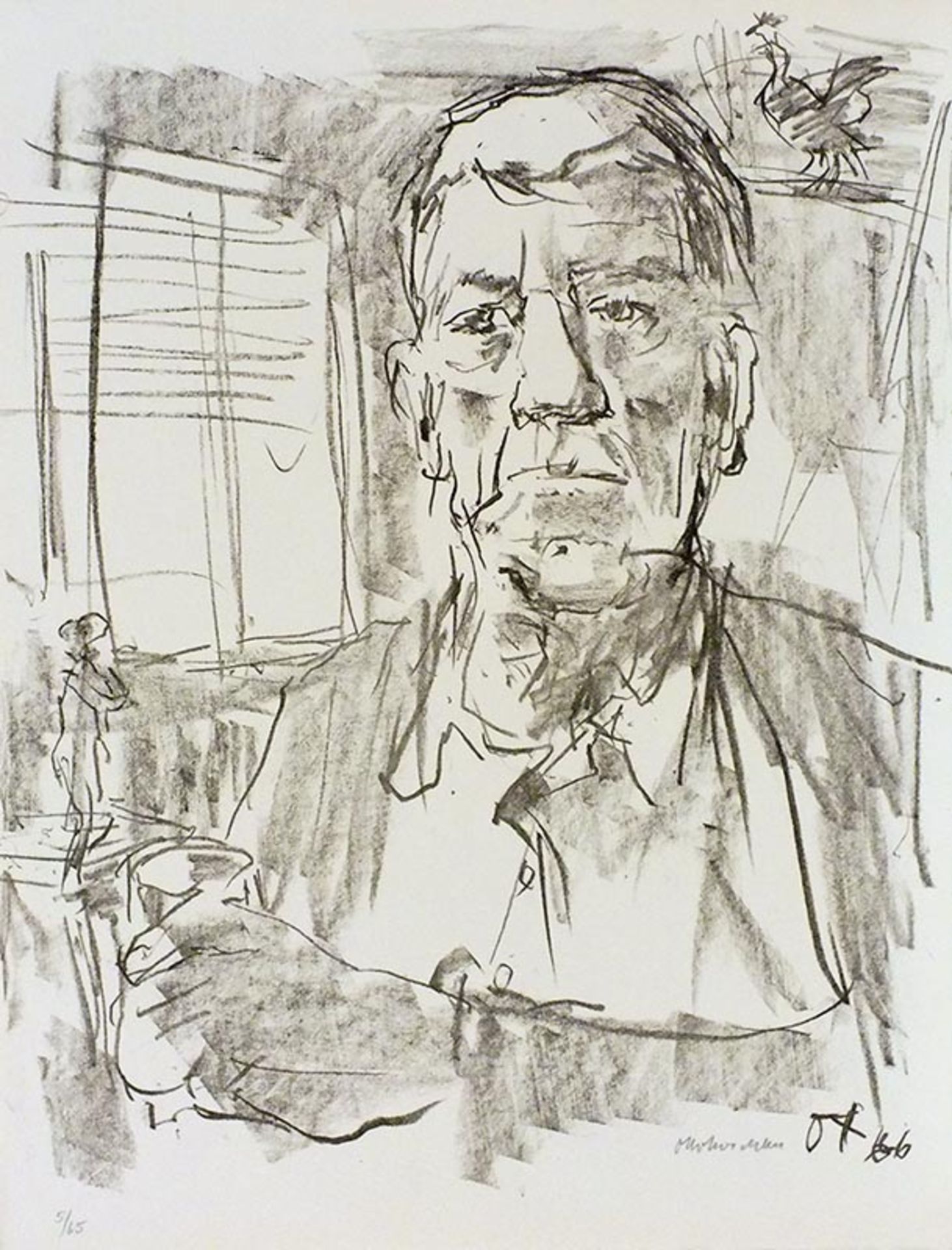 Kokoschka, Oskar. Selbstbildnis mit Statuette