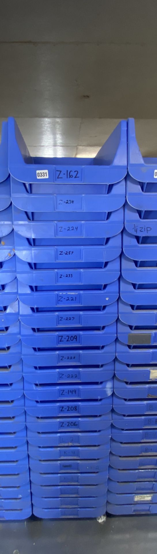 Lot of 20 Blue Plastic Bins, Nesting, Open Front