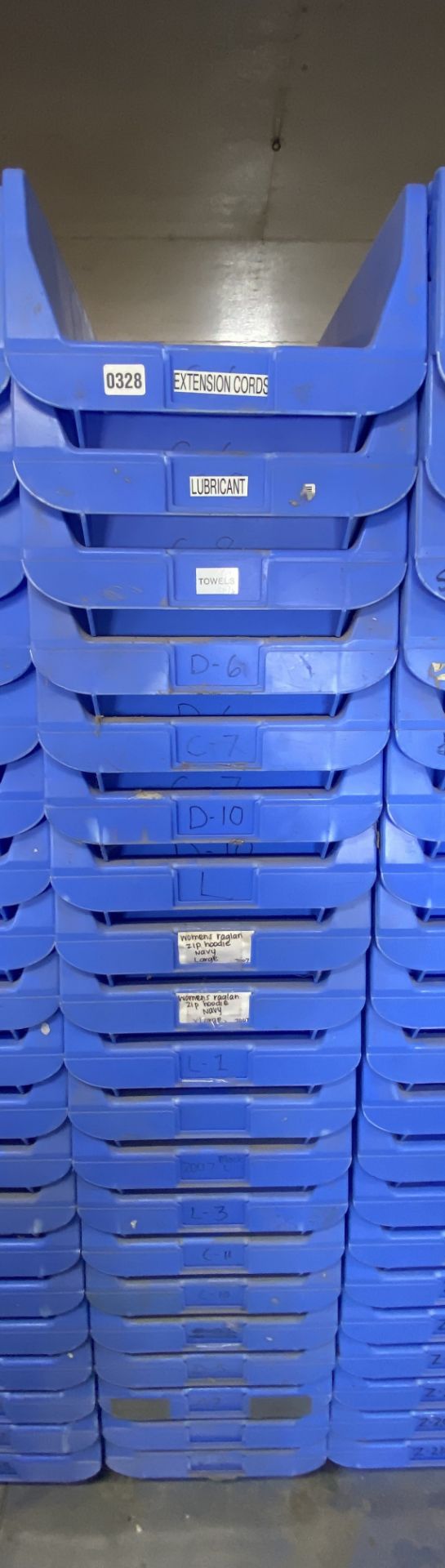 Lot of 20 Blue Plastic Bins, Nesting, Open Front