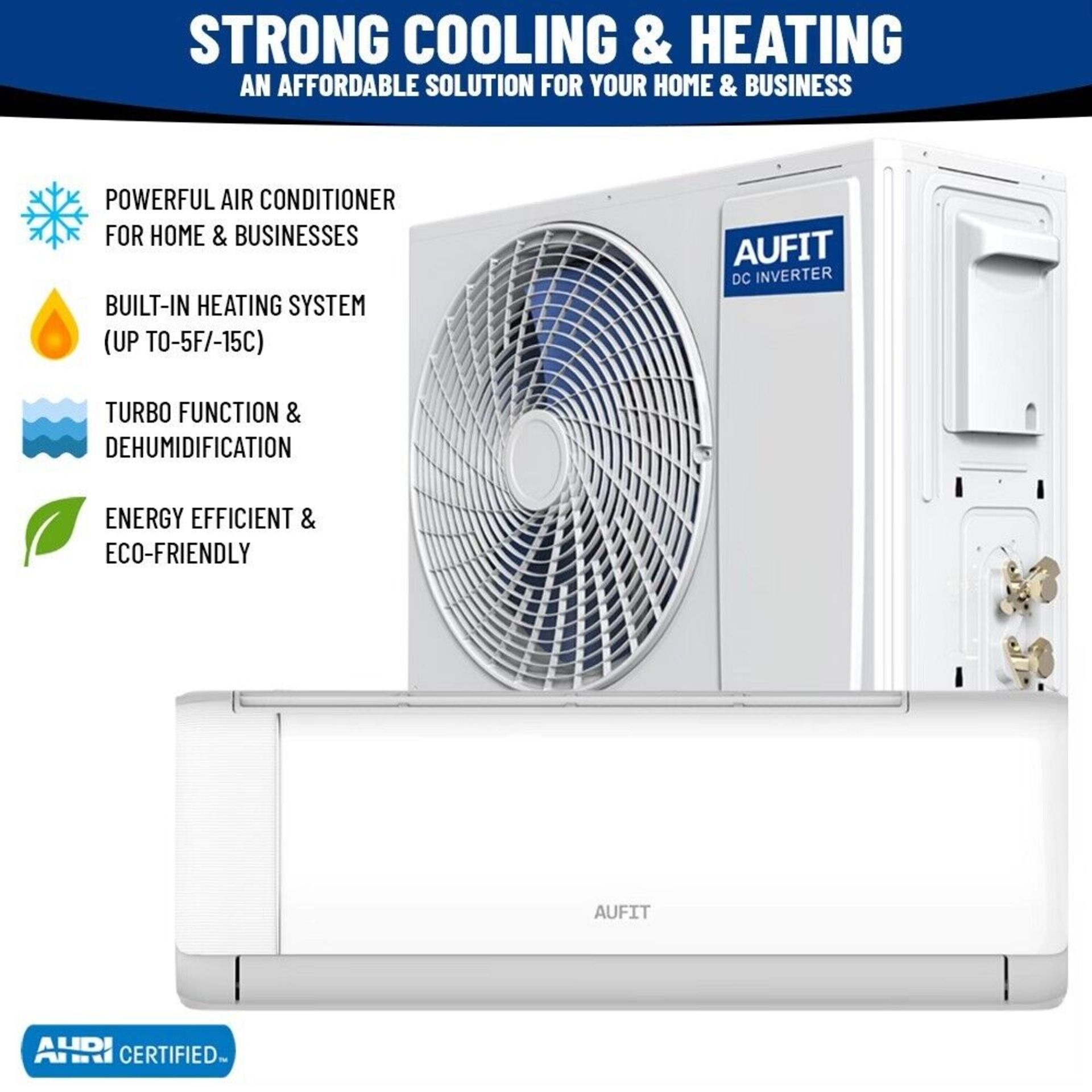 Aufit 12K BTU 21 SEER Ductless Mini Split Air Conditioner & Heat Pump 208/230v - Image 2 of 2