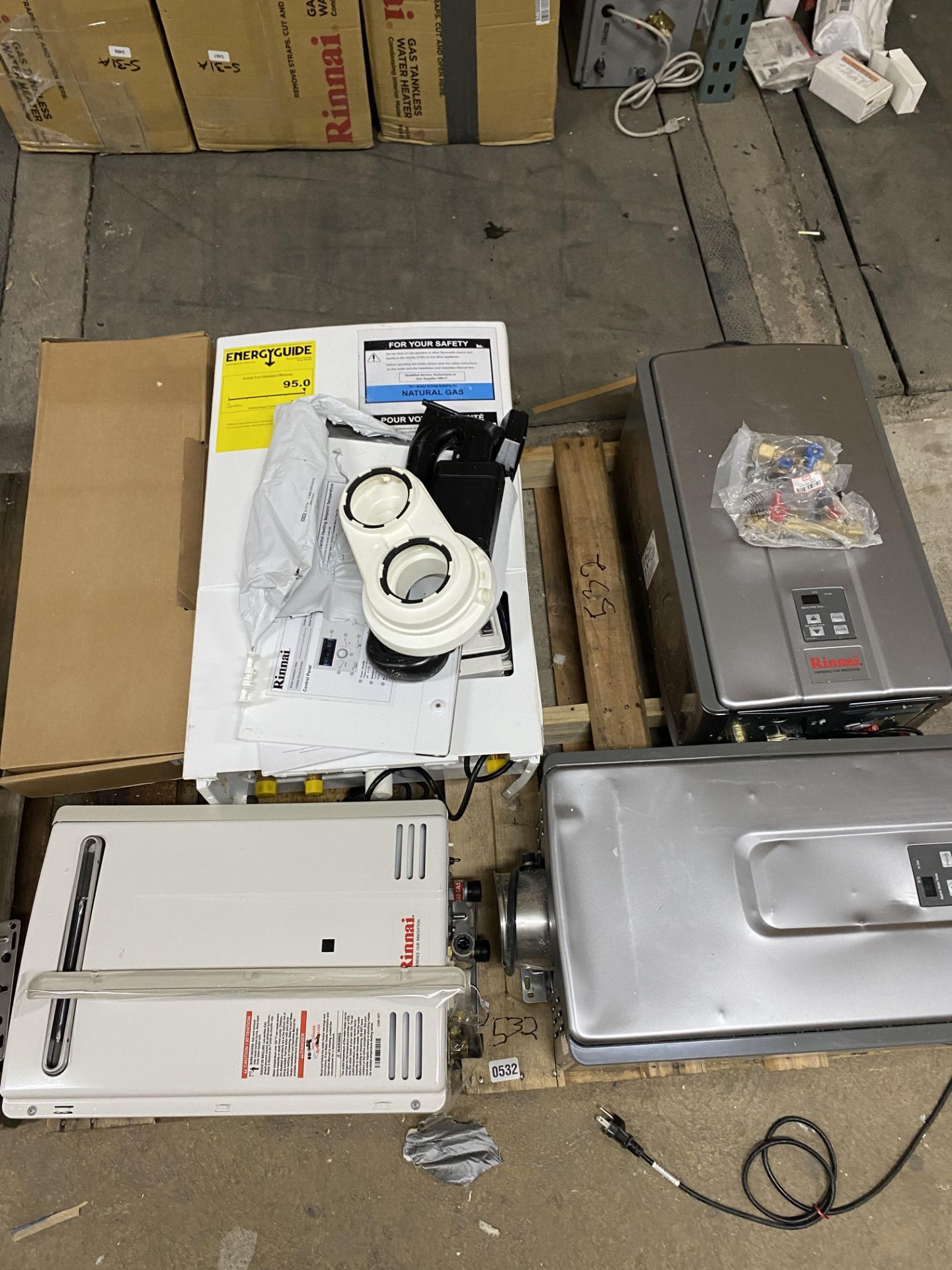 Skid Lot of Misc Rinnai Tankless Water Heaters