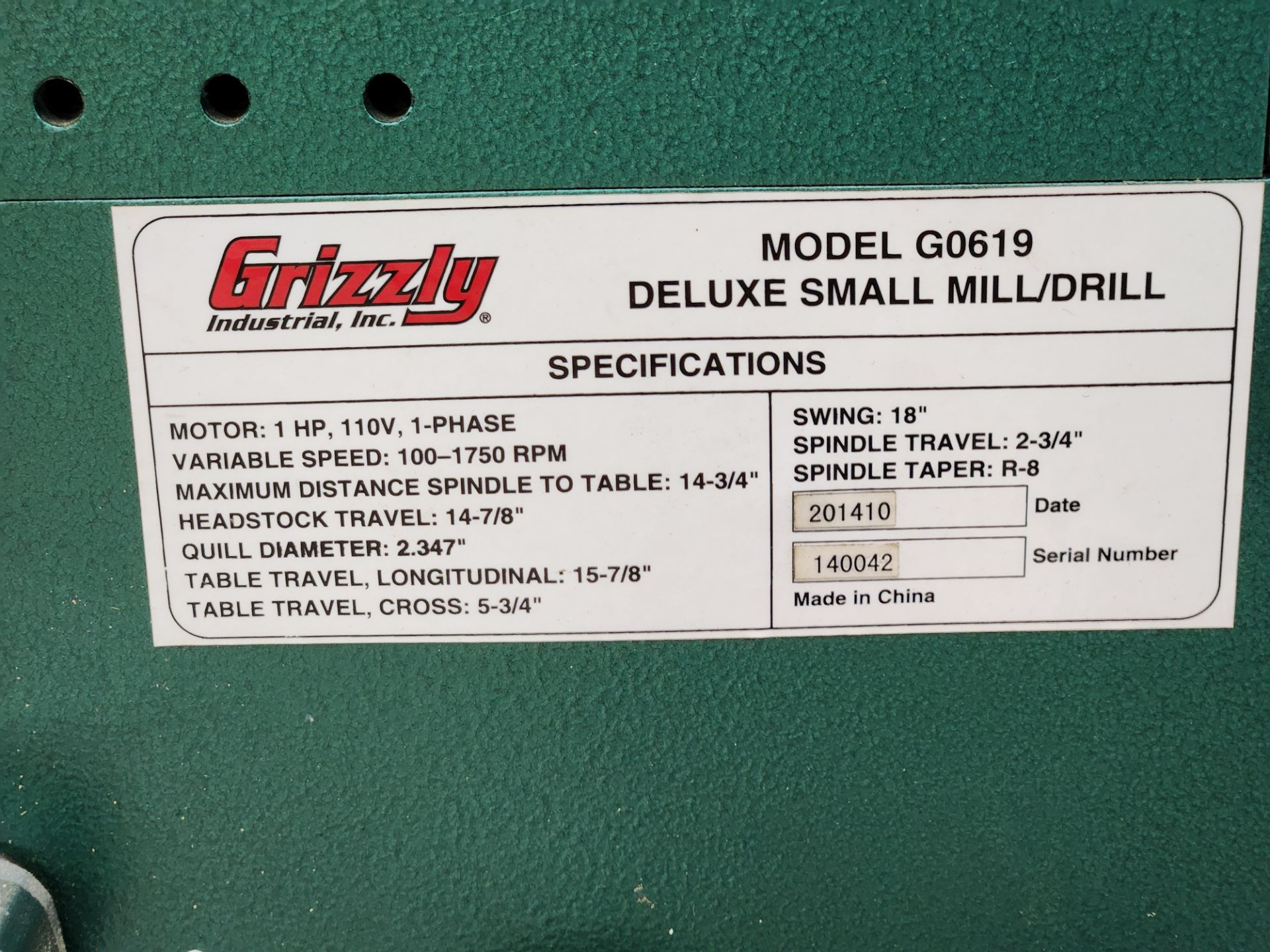 Grizzly Deluxe Small Mill/Drill - Image 6 of 10