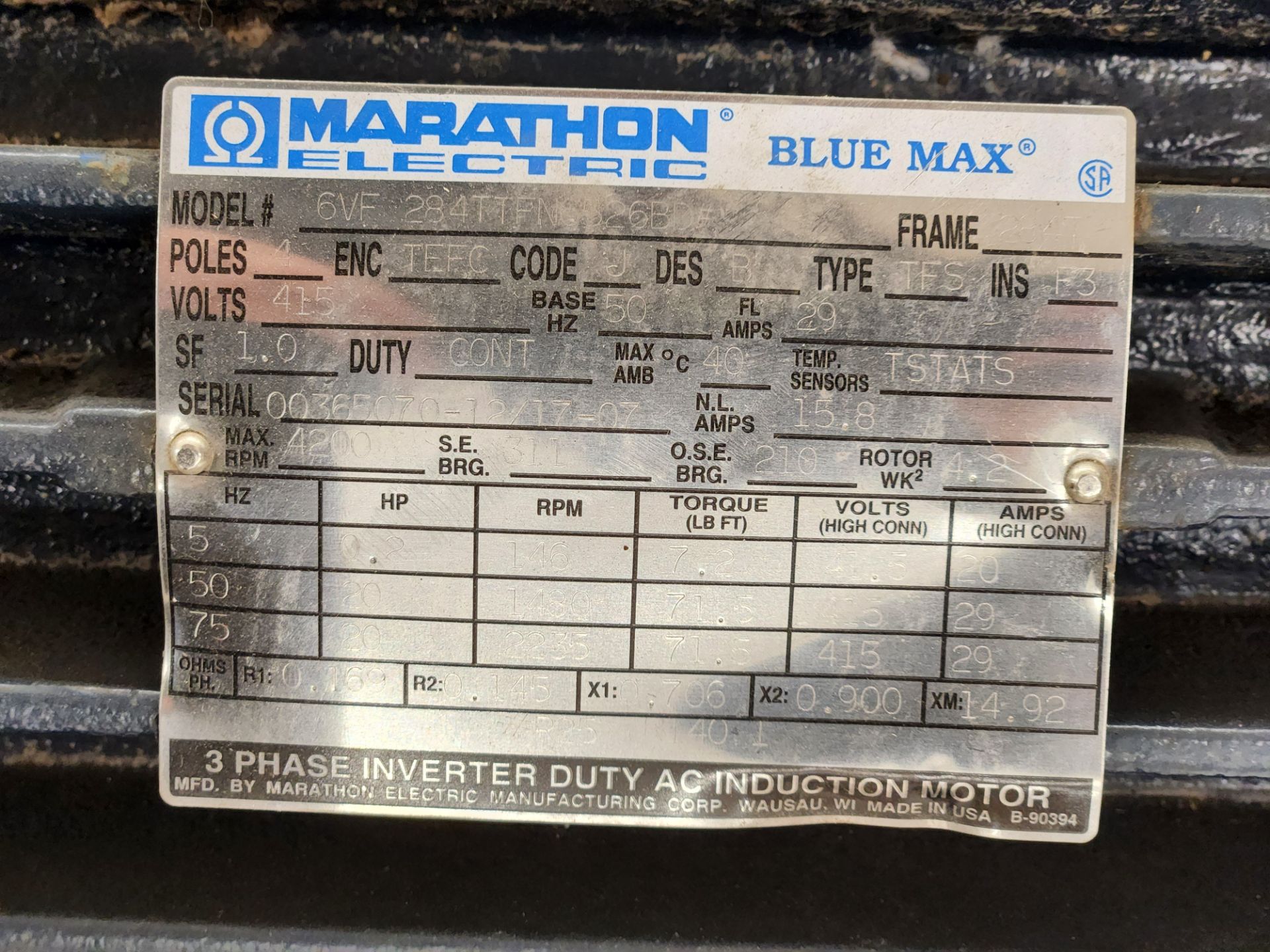 (2) Marathon 3ph 20HP 415V Motors - Image 3 of 4