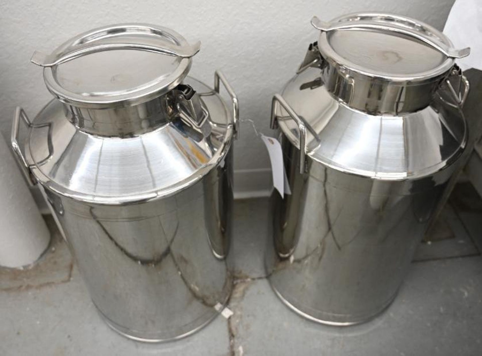 Two 13x13x26" Stainless Steel Milk Cans - Image 3 of 5