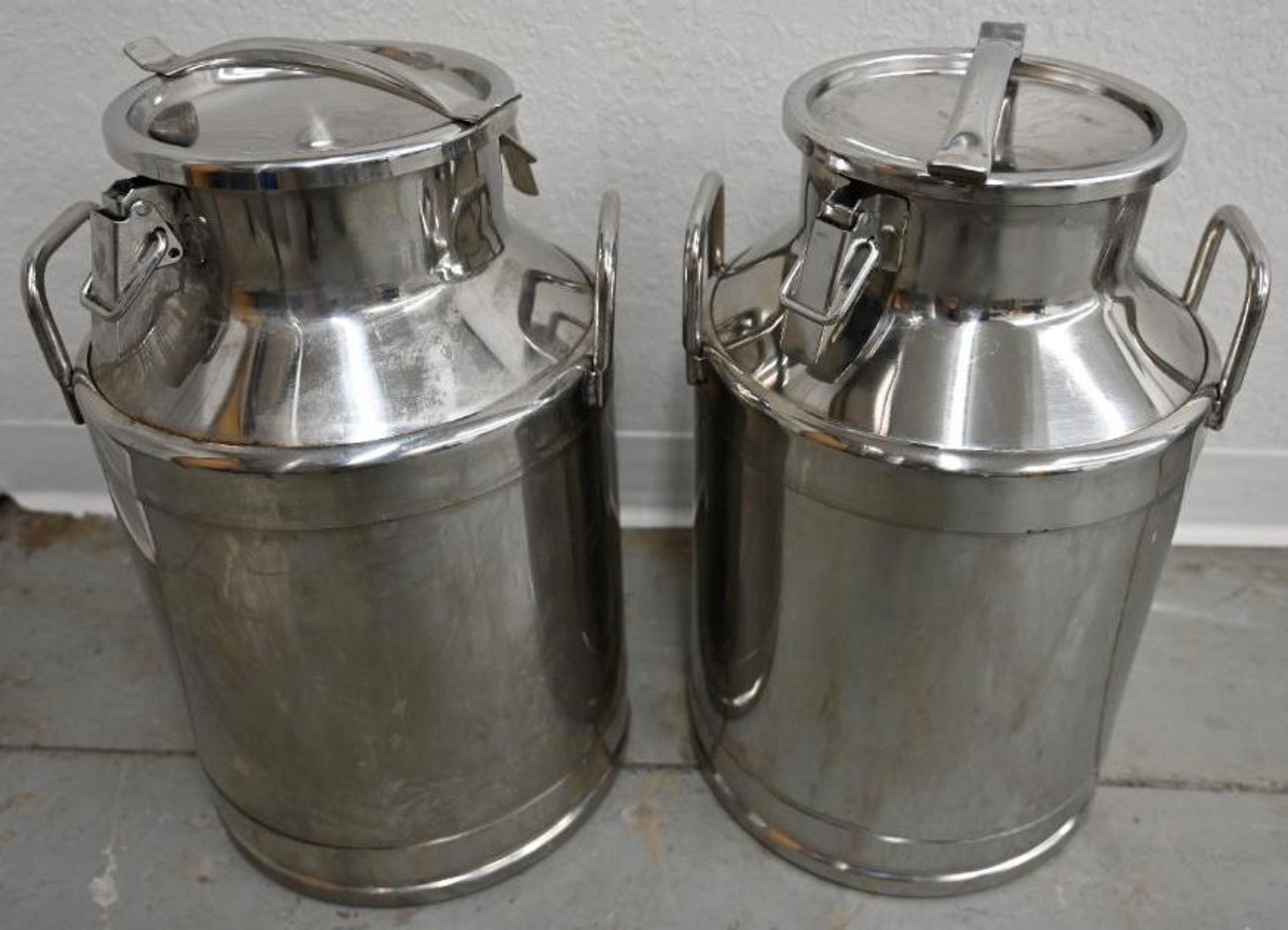 Two 12x12x21" Stainless Steel Milk Cans - Image 2 of 4