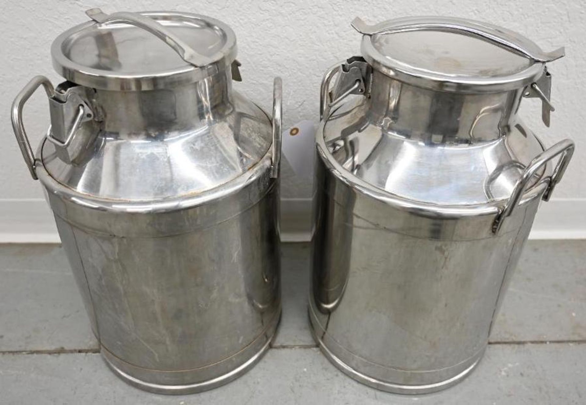 Two 12x12x21" Stainless Steel Milk Cans - Image 2 of 3