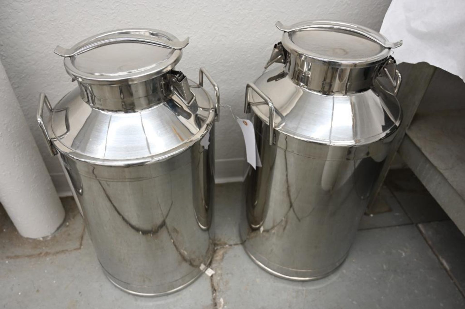 Two 13x13x26" Stainless Steel Milk Cans - Image 4 of 5