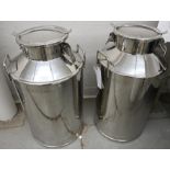 Two 13x13x26" Stainless Steel Milk Cans