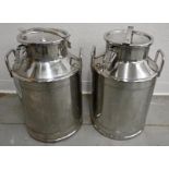 Two 12x12x21" Stainless Steel Milk Cans