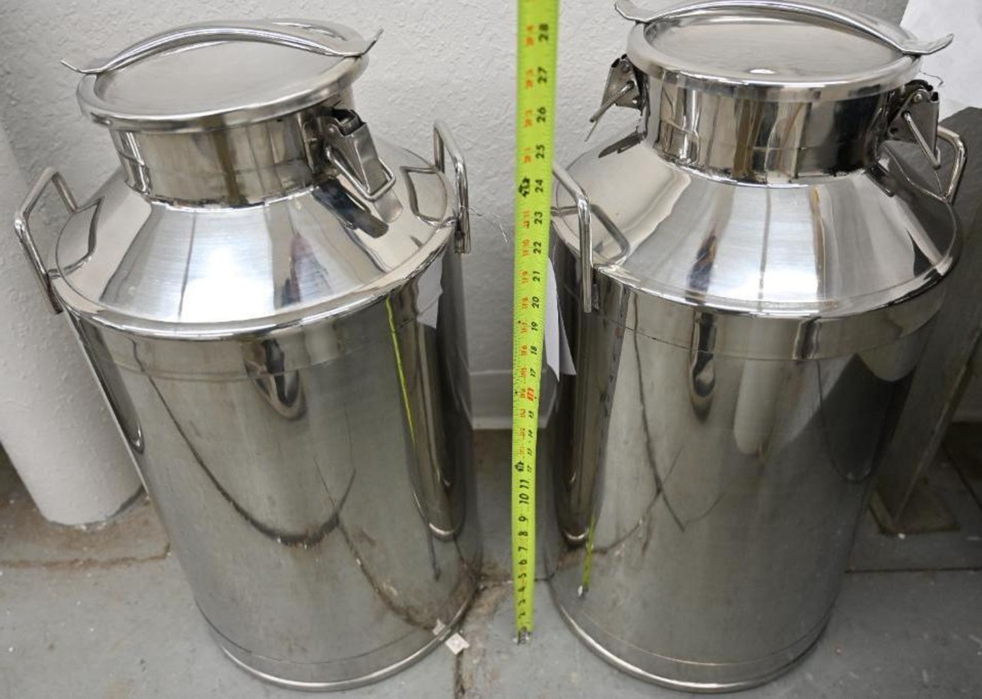 Two 13x13x26" Stainless Steel Milk Cans - Image 2 of 5